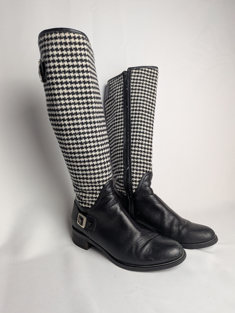 BROWNS Women Leather Boots Black And White Size 36.5 = 6, 6.5 US Zipper Closure